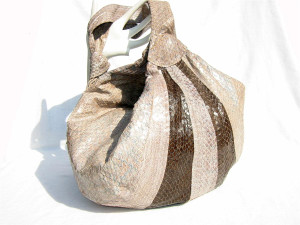  AMPLE 1970's-80's Taupe & Brown COBRA Skin Hobo Bag 