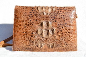  Bohemian 1960's-70's Hornback Crocodile Skin Shoulder Bag 