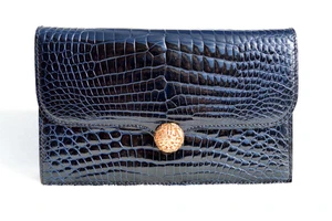  Rare MIDNIGHT BLUE 1950's-60's LEDERER Crocodile POROSUS Belly Skin CLUTCH Purse 