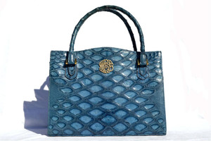  SUPER RARE Fabulous BLUE 1950's-60's MARTIN VAN SCHAAK Anteater Skin Handbag S-4040 