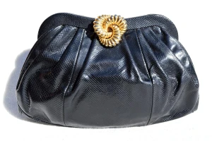  1970's-80's BLACK Susan Gail KARUNG Snake Skin CLUTCH Shoulder CROSS BODY Bag 