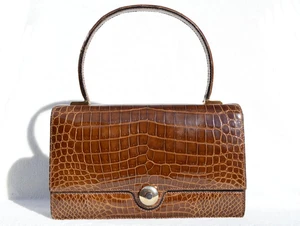  LEDERER DE PARIS 1950's-60's Honey Brown CROCODILE Porosus Skin Bag - GRIMALDI - HERMES Style 