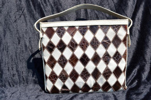  White & Brown 1950's-60's Patchwork Alligator Skin & Leather Shoulder Bag 
