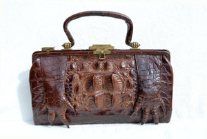  Unusual Early 1900's Brown Antique Hornback Alligator Purse w/Paws! 