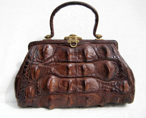  OUTSTANDING Indiana Jones Style Early 1900's Edwardian Hornback Alligator Handbag - HEAVY! 