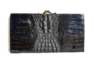  New! BLACK HORNBACK Crocodile Skin Checkbook Wallet Change Purse 
