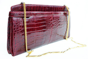  1980's Burgundy RED Crocodile Belly Skin Clutch Shoulder Bag 