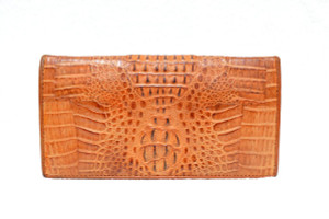  Tan HORNBACK Crocodile Skin Checkbook Wallet Change Purse 