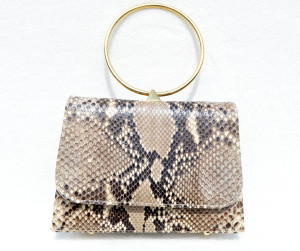  Petite 1990's Tan & Brown Python Snake Skin Handbag Clutch - SARIAN LEEDS 