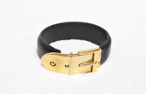  Late 1990's Authentic GUCCI Black Genuine LIZARD Skin Bracelet with Gold Buckle 