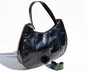  NAVY BLUE 1980's-90's Cobra Snake Skin Shoulder Bag - J. Renee - with CUFF Bracelet! 