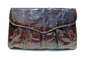  Chocolate BROWN 1980's-90's Cobra Snake Skin Clutch Shoulder CROSS BODY Bag - J. Renee 