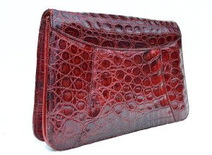  Dark RED 1950's-60's CROCODILE Caiman Skin CLUTCH - ARGENTINA 