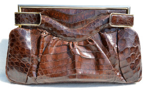  XL 14" 1940's-50's Chocolate Brown Deco Style ALLIGATOR Skin Clutch Bag - ARGENTINA 