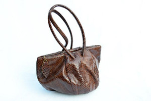  1940's Chocolate BROWN Snake Skin Deco Style Handbag 