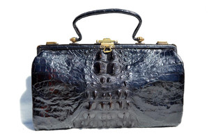  Beautiful BLACK 1920's-30's EDWARDIAN Hornback Alligator Handbag 