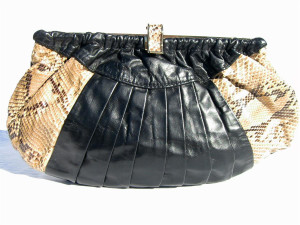  1970's-80's BLACK Leather & PYTHON Snake Skin CLUTCH 