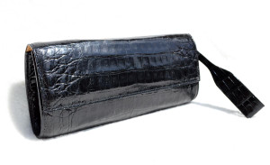  1990's-2000's JET BLACK Crocodile Belly Skin Clutch Bag - WORTH 