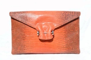  Orange 1990's-2000's (Ring) LIZARD Skin CLUTCH Bag w/ Silver Piercing - PANTERA 