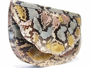  FAN SHAPE 1970's-80's Multi-Color PYTHON Skin CLUTCH Shoulder Bag 