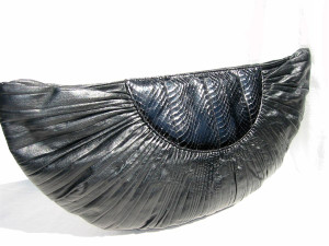  LONG 19" 1970's BLACK Leather & Snake Skin Deco Style Clutch Purse 