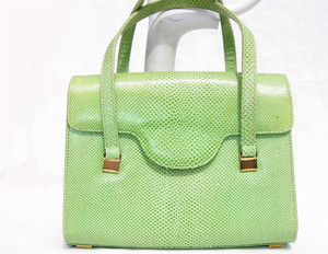  SACHA France 1970's GREEN Karung Snake Skin Handbag 