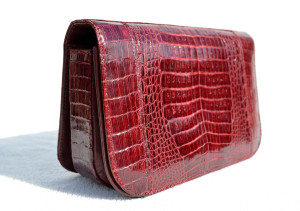  1990's- Early 2000's Burgundy RED CROCODILE Belly Skin Clutch Shoulder Bag 