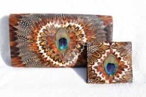  1970's PEACOCK Feather CLUTCH Bag & Wallet - Heart! 
