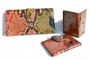  BOSCA 1990's Colorful PYTHON Snake Skin Wallet, Card Case & Key Valet SET! 