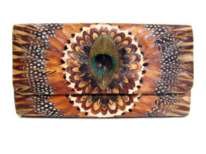  Beautiful BOHO Style 1970's PEACOCK Feather CLUTCH Bag 