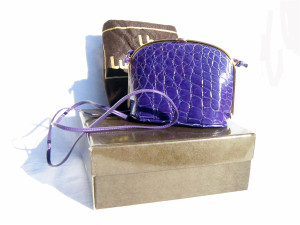  LUC BENOIT 1980's-90's Purple CROCODILE Skin Crossbody Bag w/Box! 