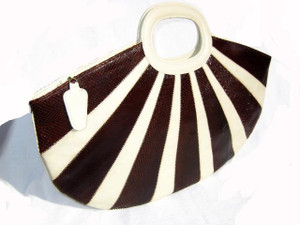  Giant 19.5" 1970's COBRA Snake Skin & Leather Handbag with Strap! 