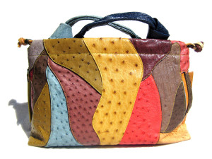  Stunning XL Patchwork 15 x 9 Early 2000's COLOR BLOCK Ostrich Skin Handbag Shoulder Bag 