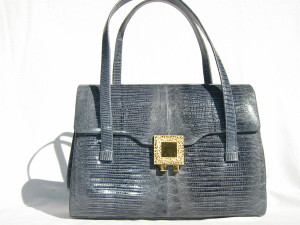  Rare LIGHT BLUE 1950's-60's Lizard Skin Handbag - FILIGREE Clasp! 