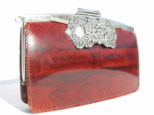  *RED* 1970's BOA Snake Skin CLUTCH Shoulder Bag - SILVER 
