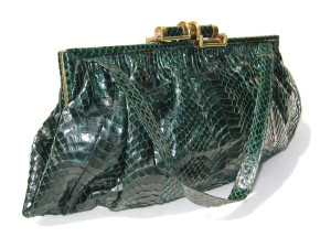 16" Emerald GREEN 1940's-50's Deco COBRA Snake Skin Handbag 