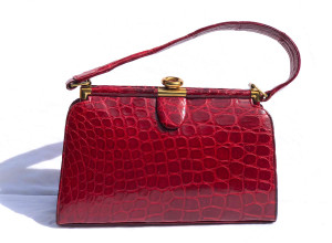  RED 1940's-50's CROCODILE Skin Handbag - ARGENTINA 