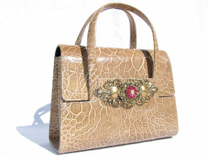  JEWELED Tan 1950's-1960's TURTLE Skin Handbag - ITALY 