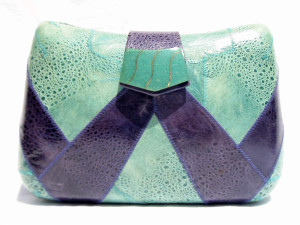  GREEN & BLUE 1970's Hard-Sided FROG SKIN Clutch Shoulder Bag 