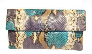  XL Early 2000's Turquoise, Purple & Tan PYTHON Snake Skin CLUTCH Bag 
