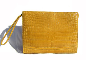  Glossy 1990's Spicy YELLOW Crocodile Belly Skin CLUTCH Bag 