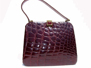  1950's-60's Dark Burgundy ALLIGATOR Belly Skin Handbag 