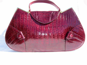  Huge 17" 1980's-90's CRANBERRY Red CROCODILE Handbag 