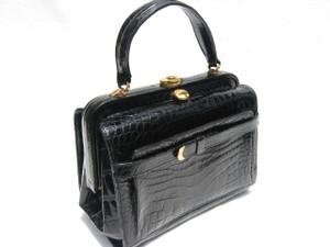  ROSENFELD 1950's-60's BLACK Alligator Skin Doctor Bag Purse 