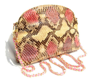  1980's Colorful PYTHON Snake Skin CLUTCH Shoulder Bag - Morris Moskowitz 