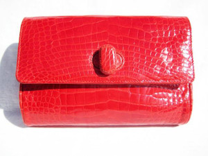 HELEN 1990's Red ALLIGATOR Belly Skin CLUTCH Shoulder Bag - ITALY 
