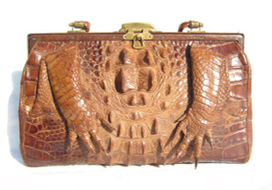  Lovely Early 1900's Caramel & Brown Antique Hornback Alligator Purse w/Paws! 