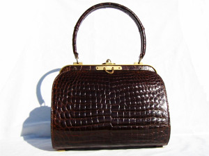  Bonwit Teller 1950's-60's Chocolate ALLIGATOR Skin Handbag - FRANCE 