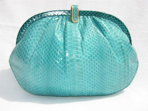  1980's TURQUOISE Dyed COBRA Snake Skin CLUTCH Bag - VANESSA 