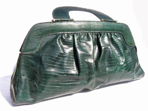  MASSIVE 18" 1970's-80's TEAL GREEN LIZARD Skin Handbag CLUTCH 
